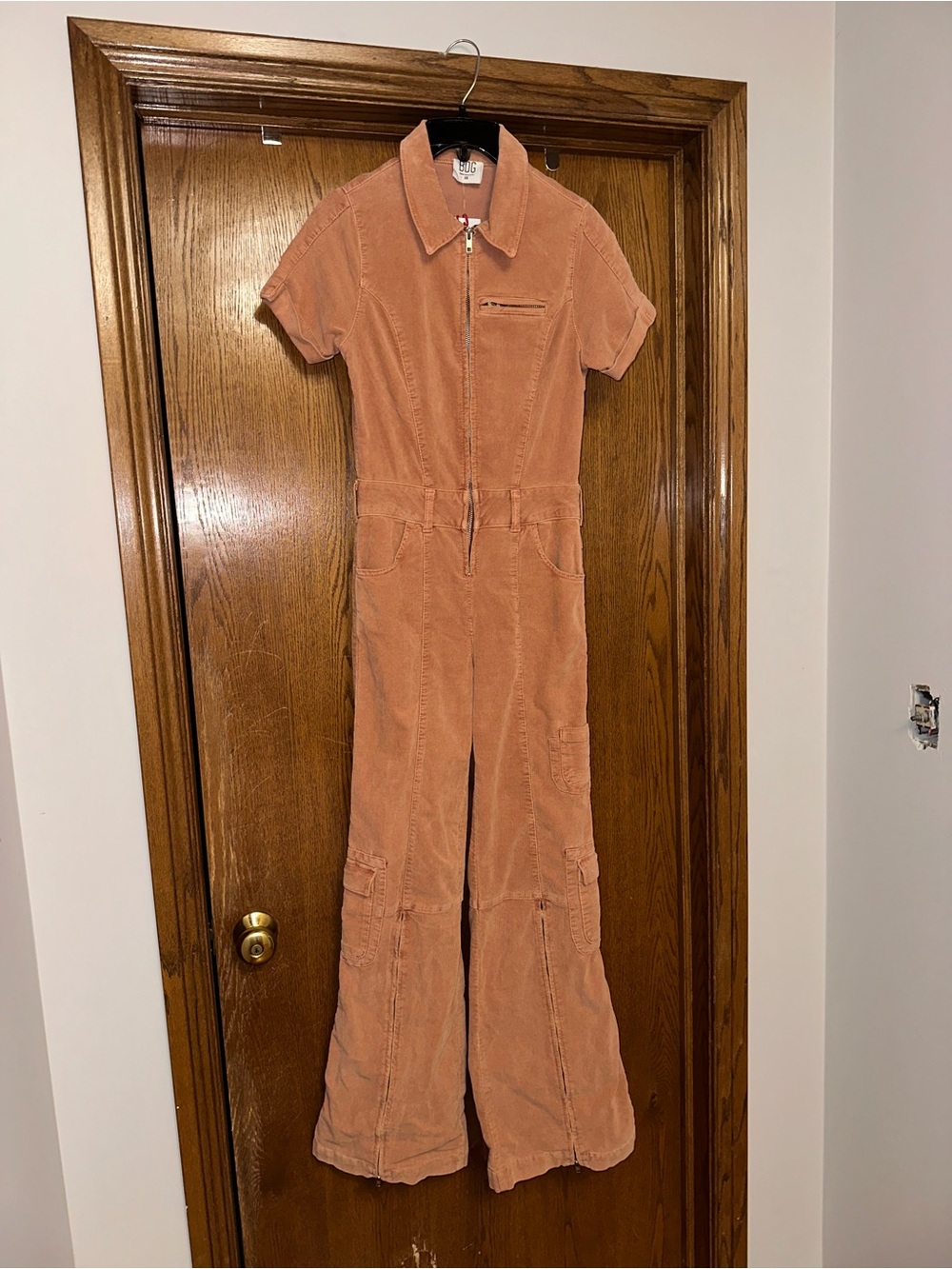 Corduroy Zip-Front Jumpsuit in Rust